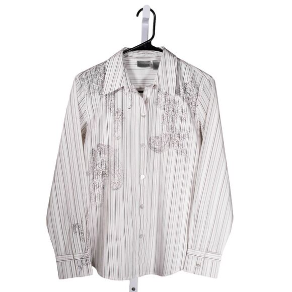 Chico's Women's Shirt Button Up Striped Paisley Vintage Boho Blouse Top 0 S/4 - Picture 1 of 9